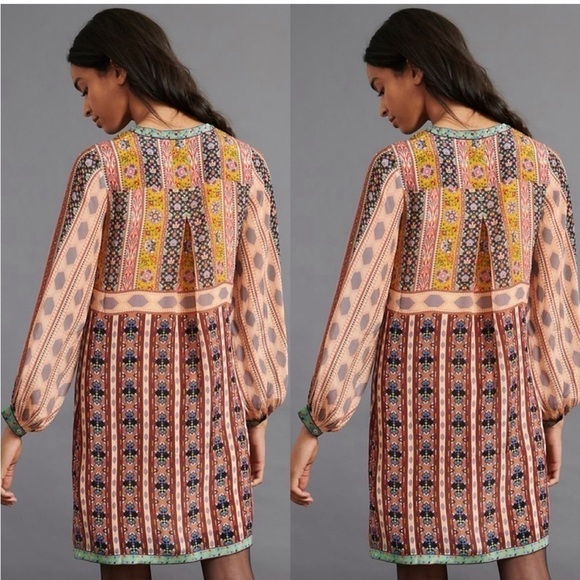 TANVI KEDIA NWOT for Anthropologie Agatha multicolor bohemian long sleeve dress - Picture 2 of 15